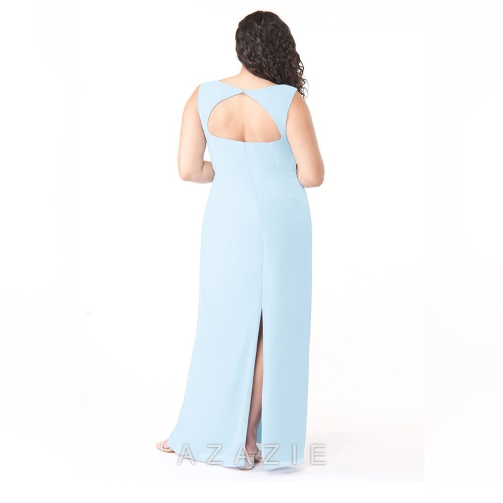 Sky Blue Sheath Square Neck Chiffon Dress - Picture 3 of 9